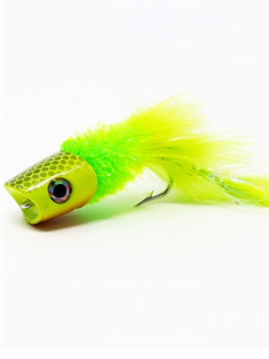Howitzer Articulated Baitfish Popper- Yellow/Chartreuse Bass Flies at Mad River Outfitters