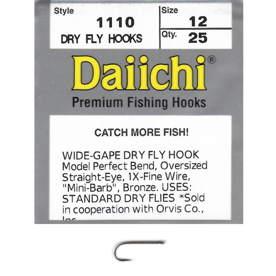 Daiichi 1110 Wide Gape Dry Fly Hook, Straight Eye - Size 12